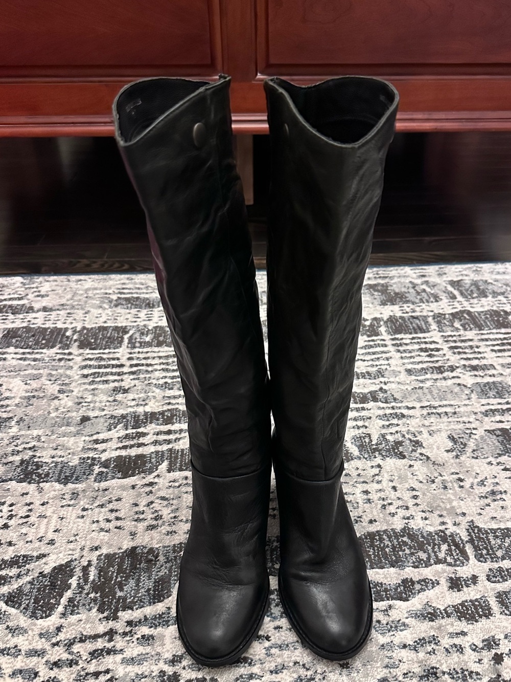 Women's Black Tall Leather Knee Boots - Sleek Pull-On Design